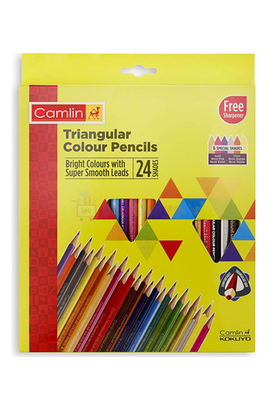 Camlin Triangular Colour Pencil Set with Sharpener - Pack of 24 (Multicolour)