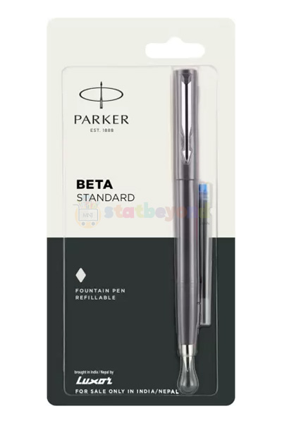 Parker Beta Standard Fountain Pen (Chrome Trim, 1 Ink Cart Free)